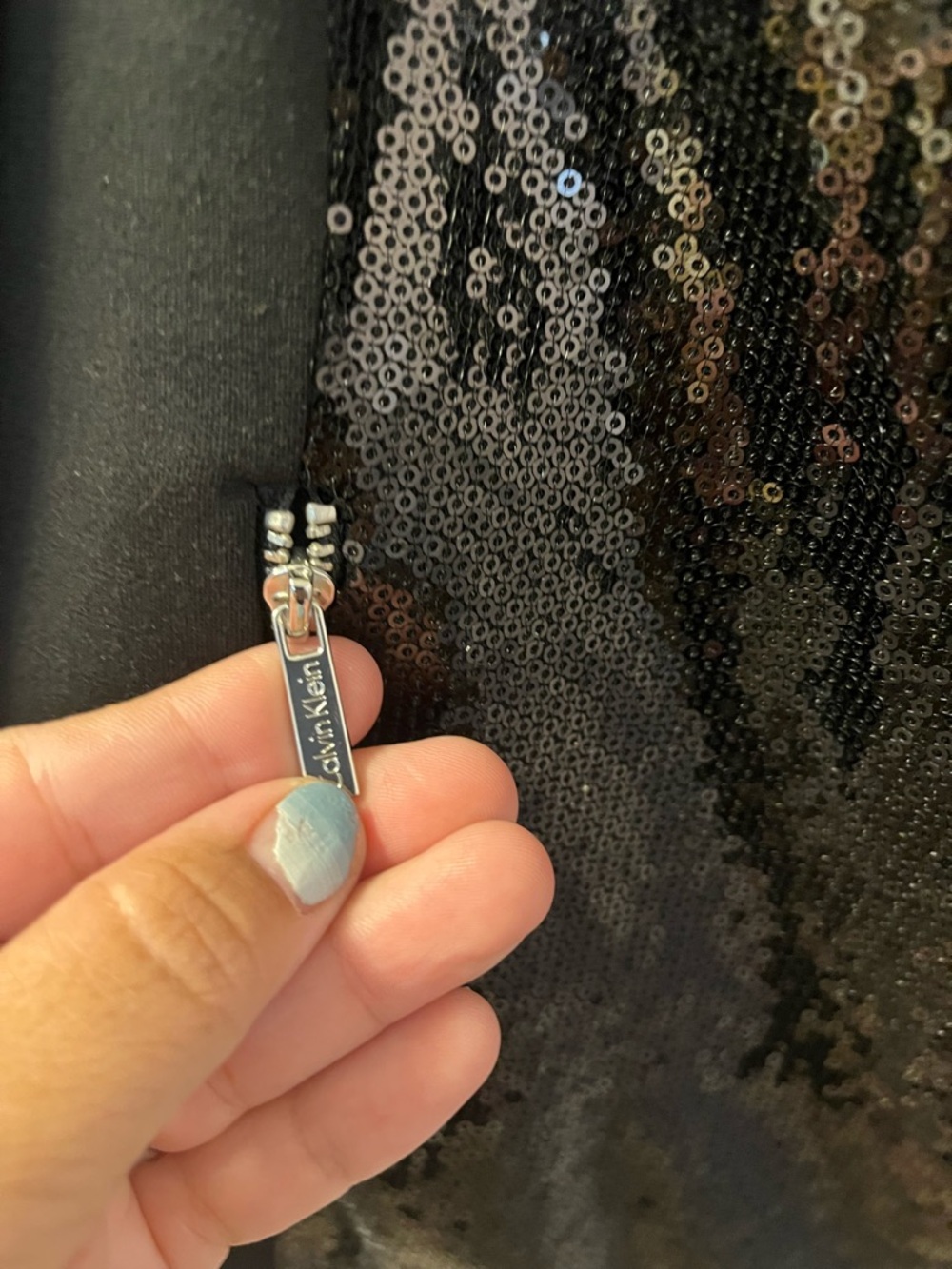 Calvin Klein Black Sequin Moto-Style Blazer Jacket PTP 19/L 21 - Picture 4 of 8